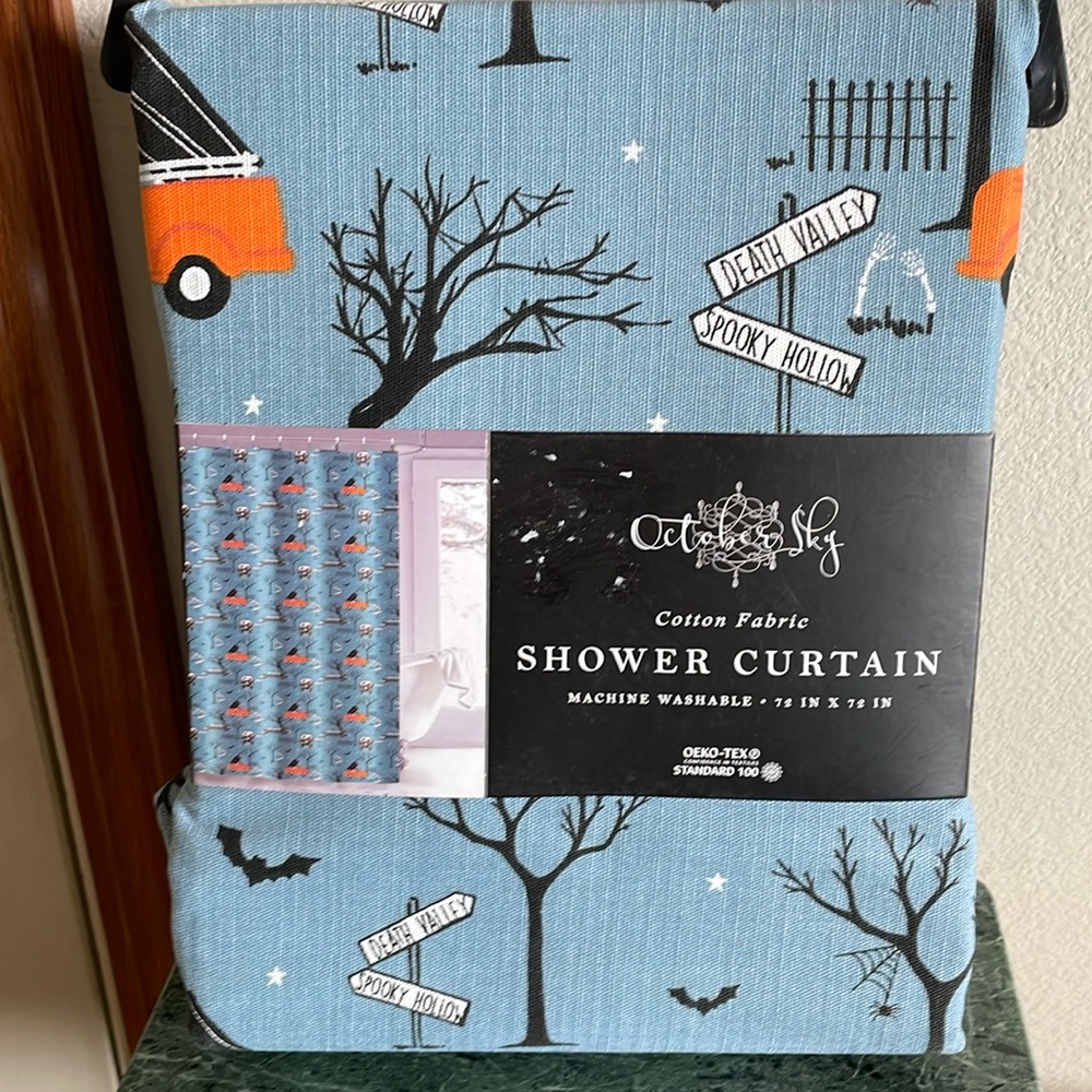 HALLOWEEN 🎃 OCTOBER SKY COTTON FABRIC SHOWER CURTAIN NWT!